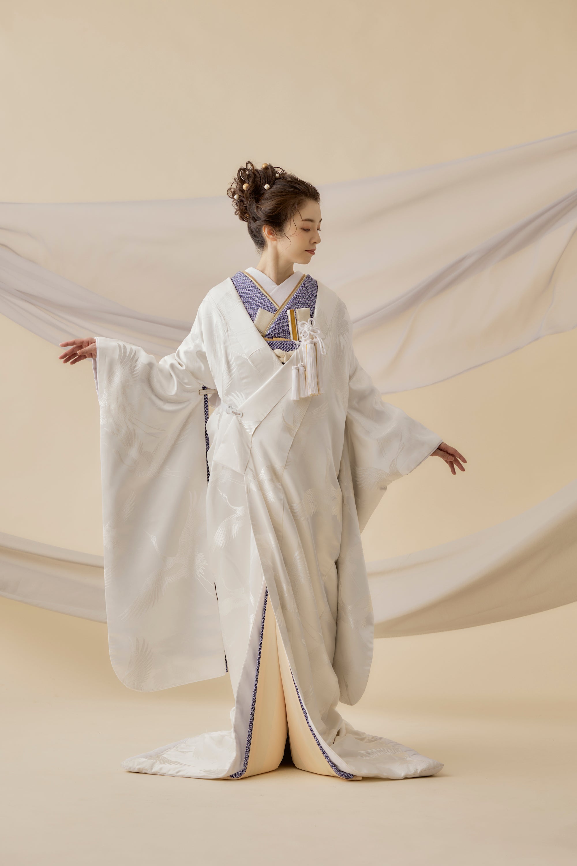 白無垢鶴と梅の刺繍の白無垢 婚礼打掛 004 - 着物・浴衣